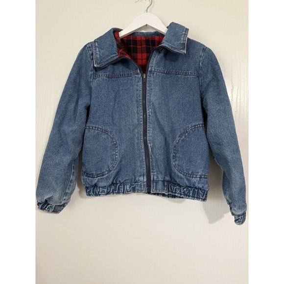 The Unbranded Brand Jackets & Blazers - VINTAGE Denim Jacket Womens Size Size Med.  Flannel Lined Bomber Coat 80s Fits S